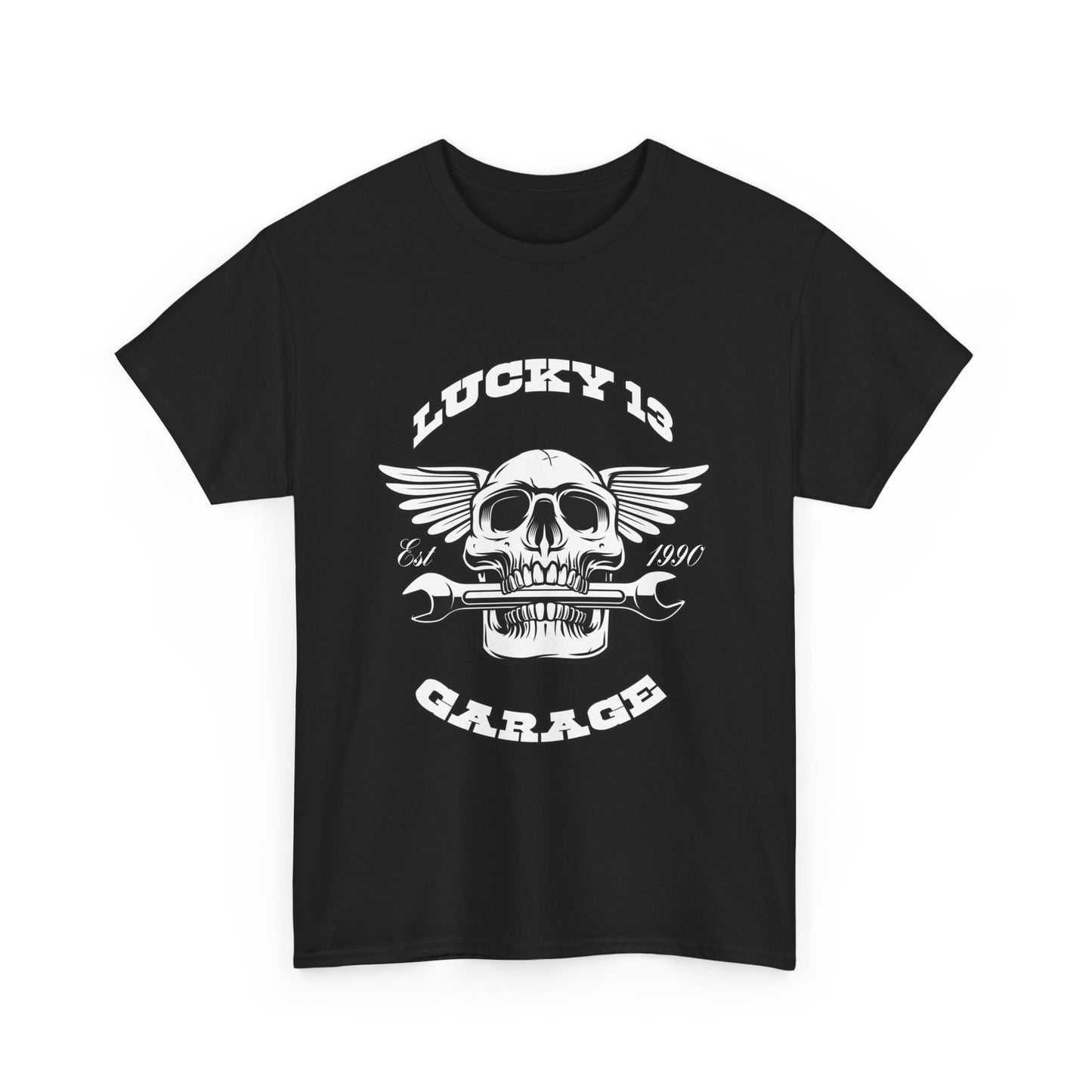 Lucky 13 Garage Graphic Tee | Gildan® 5000 Heavy Cotton™ - Edgy Style, Comfortable Fit for Bikers