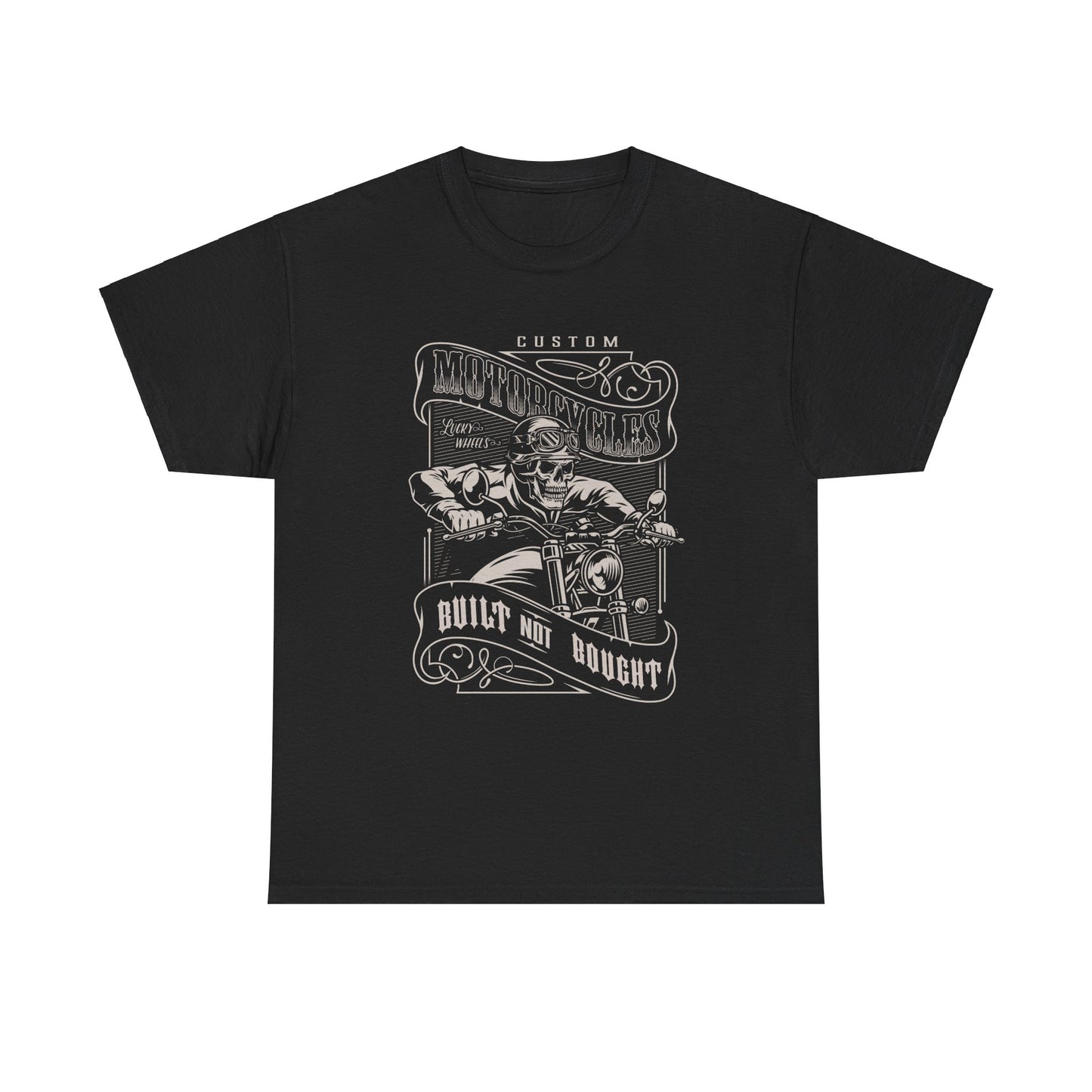 Built Not Bought: Stylish Biker Tee in Heavy Cotton - Classic Fit with a Rib Collar for Added Comfort