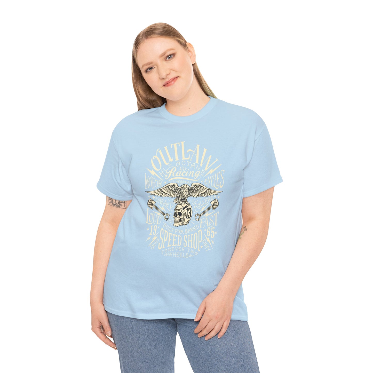 Outlaw Speedshop Biker Tee | Gildan® 5000 Heavy Cotton™ - Bold Design, Durable & Comfortable for Riders