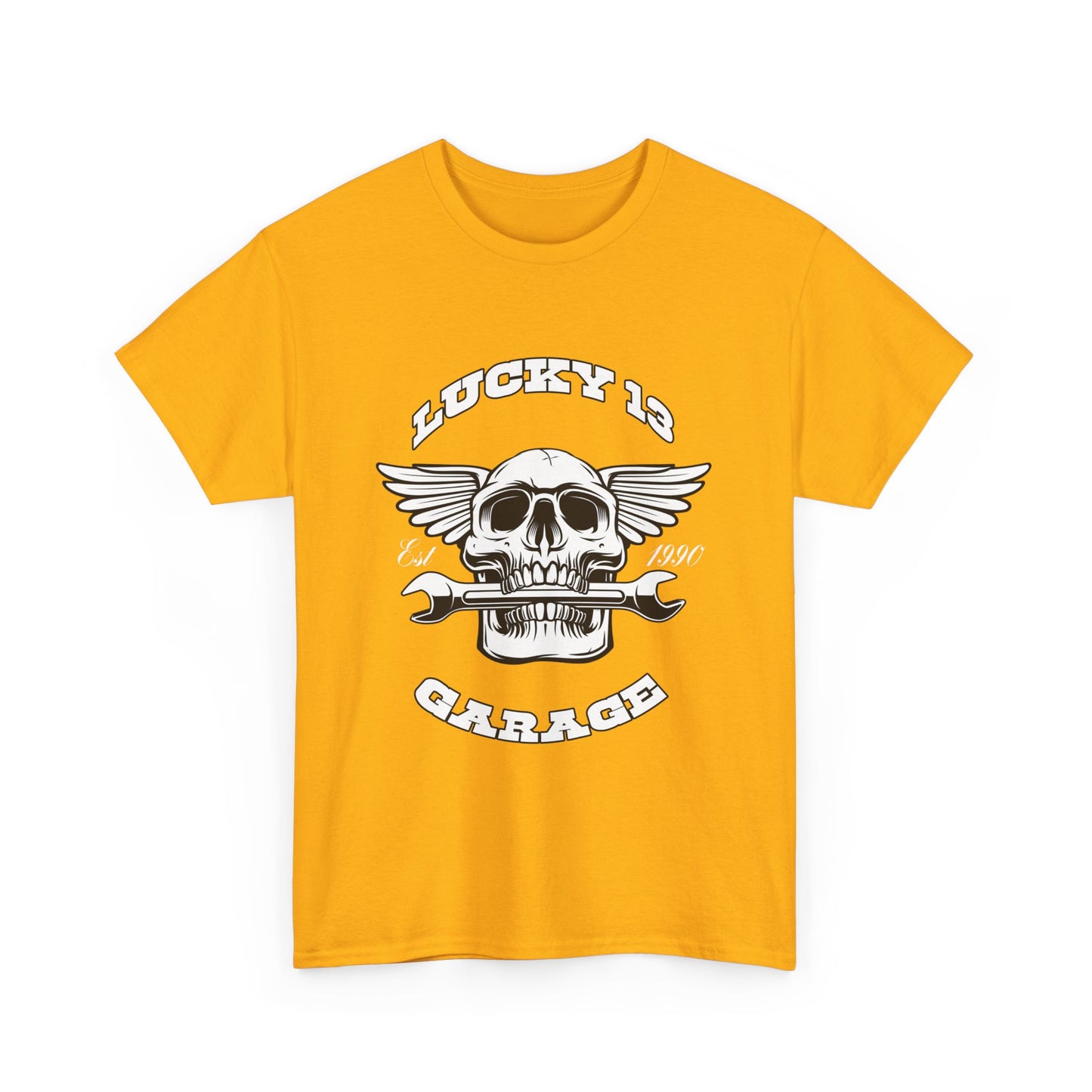 Lucky 13 Garage Graphic Tee | Gildan® 5000 Heavy Cotton™ - Edgy Style, Comfortable Fit for Bikers