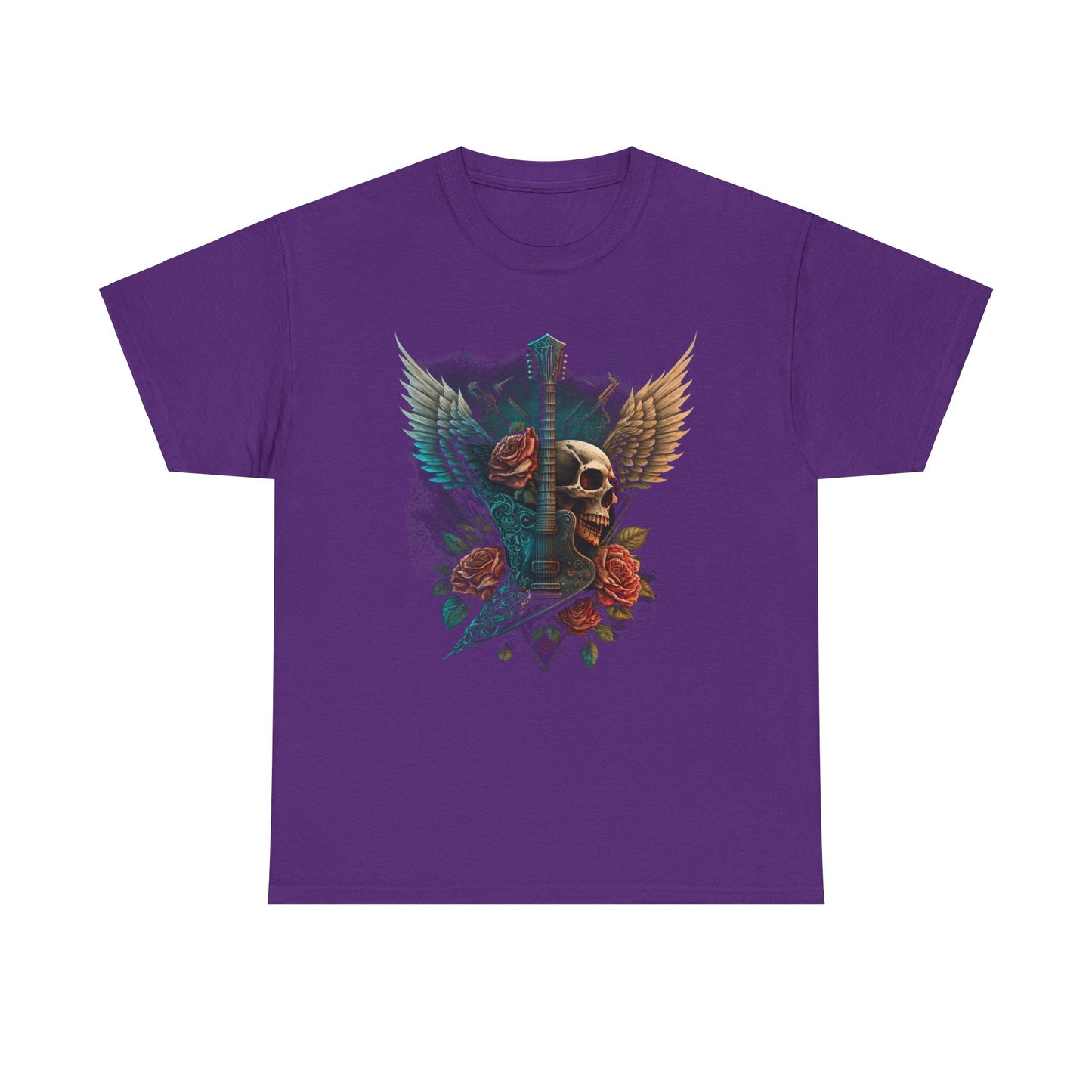 Classic Fit T-Shirt with Heavy Guitar Skull Design - Comfortable Midweight Fabric