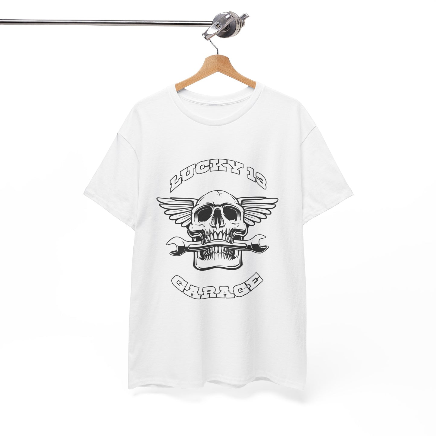 Lucky 13 Garage Graphic Tee | Gildan® 5000 Heavy Cotton™ - Edgy Style, Comfortable Fit for Bikers