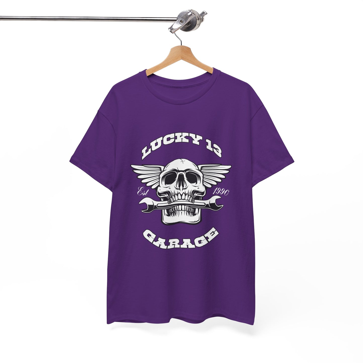 Lucky 13 Garage Graphic Tee | Gildan® 5000 Heavy Cotton™ - Edgy Style, Comfortable Fit for Bikers