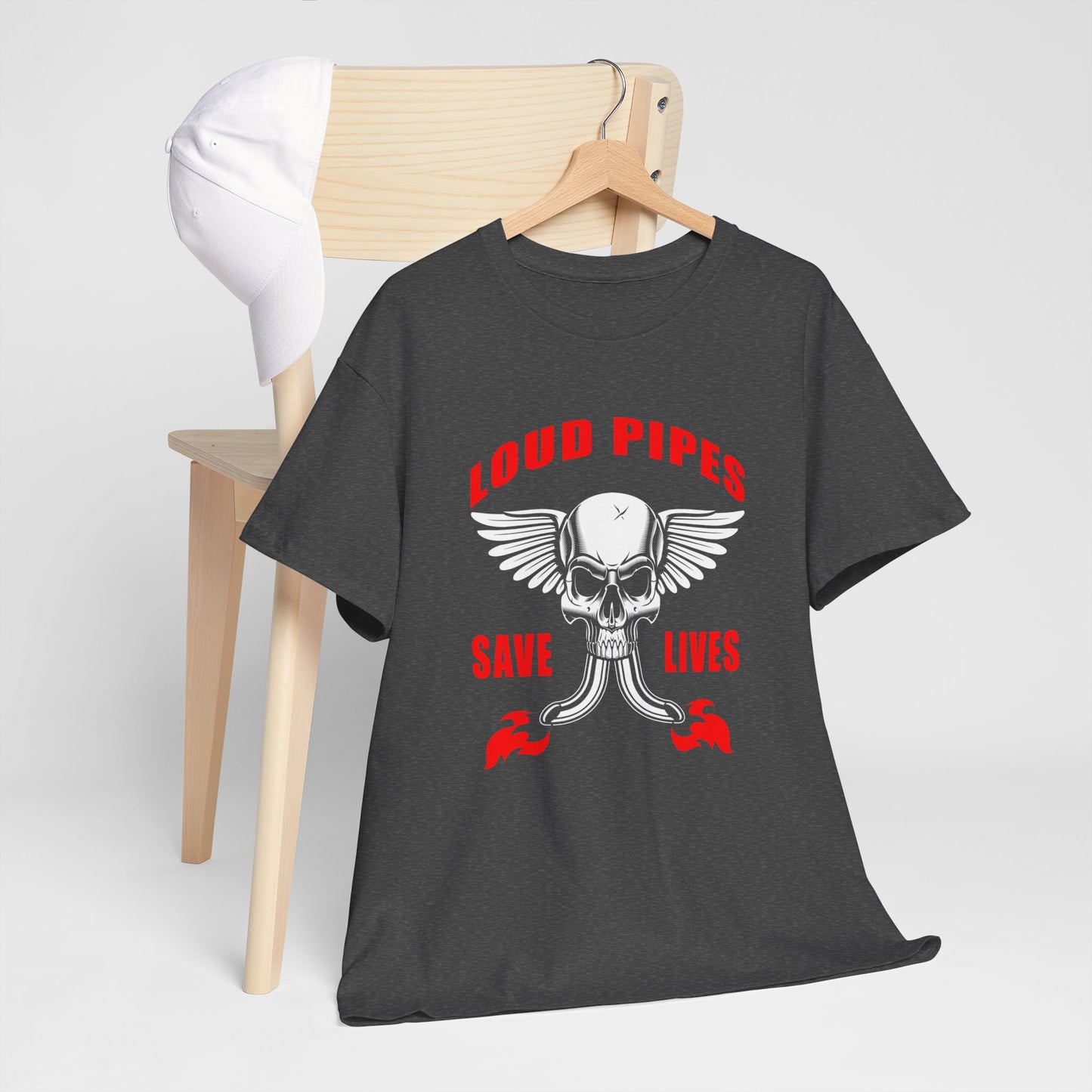 Loud Pipes Save Lives Graphic Tee - Gildan® 5000 Heavy Cotton™, Classic Fit for Passionate Riders