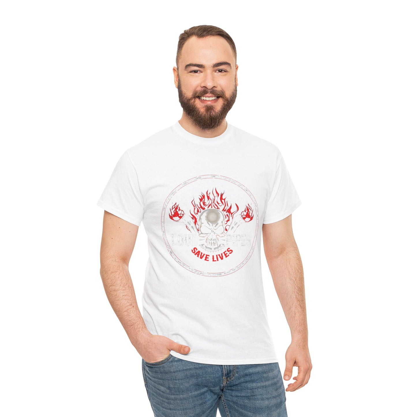 Loud Pipes Save Lives Tee - Gildan® 5000 Heavy Cotton™, Midweight Fabric, Classic Fit & Biker Attitude