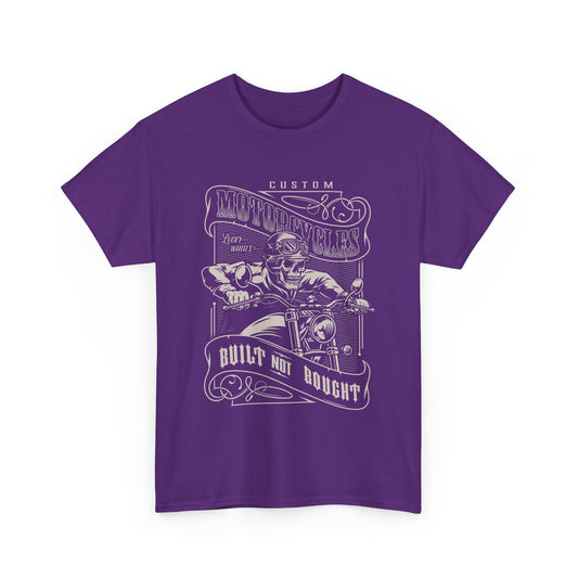 Built Not Bought: Stylish Biker Tee in Heavy Cotton - Classic Fit with a Rib Collar for Added Comfort