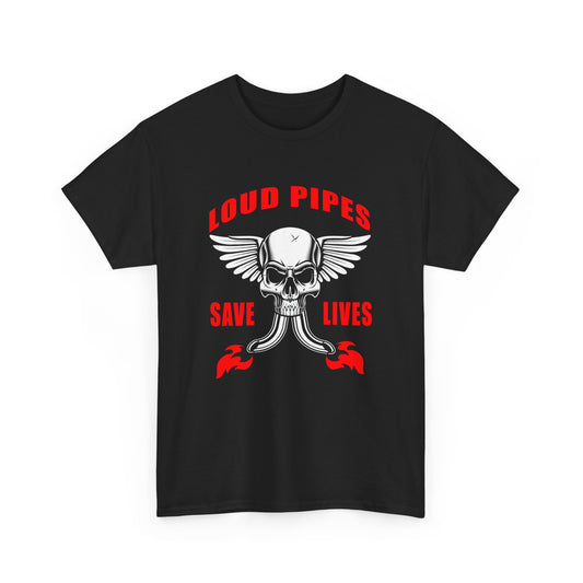 Loud Pipes Save Lives Graphic Tee - Gildan® 5000 Heavy Cotton™, Classic Fit for Passionate Riders