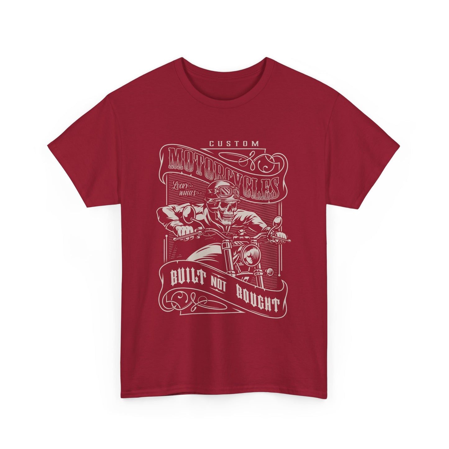 Built Not Bought: Stylish Biker Tee in Heavy Cotton - Classic Fit with a Rib Collar for Added Comfort