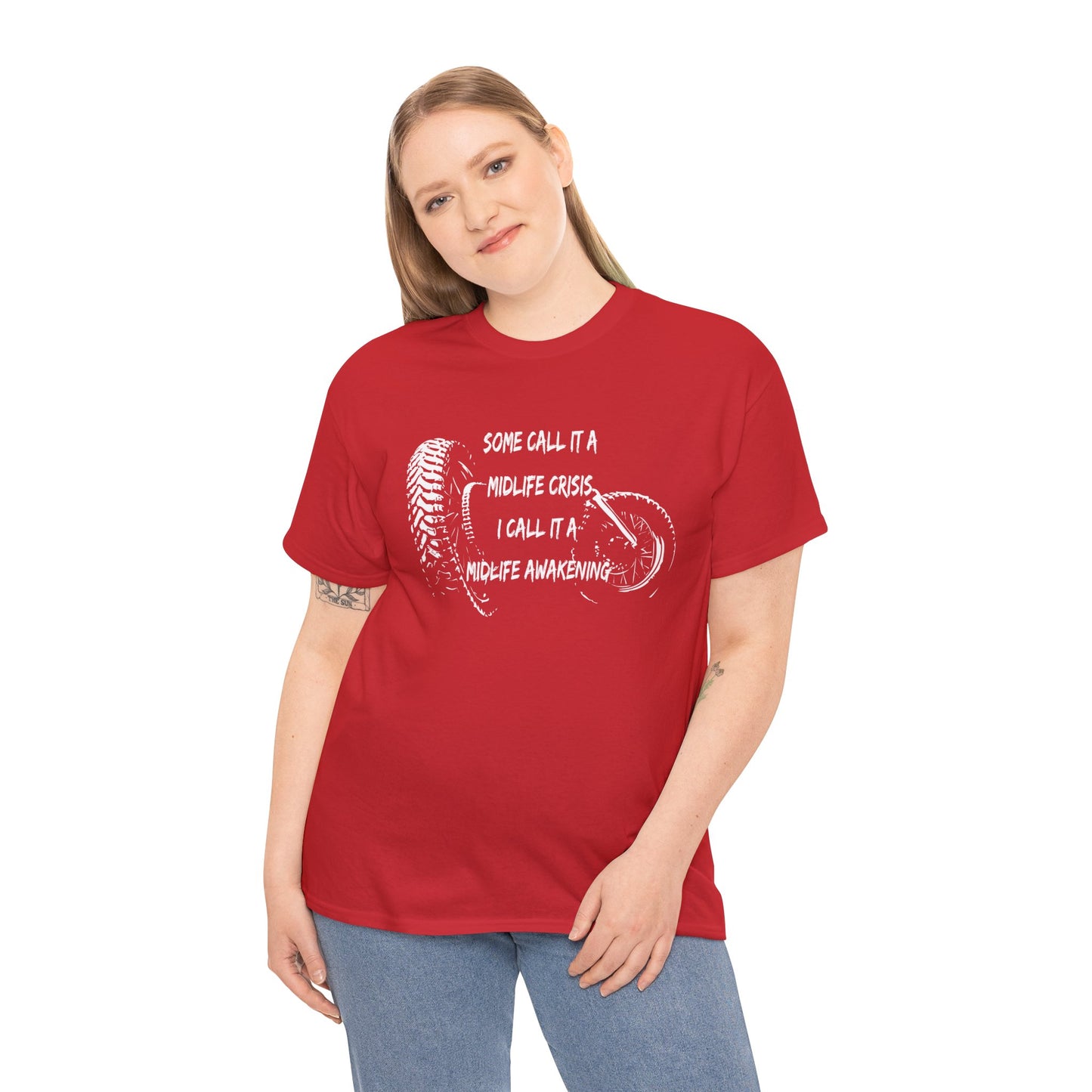 Midlife Crisis Motorcycle Slogan Tee - Gildan® 5000 Heavy Cotton™, For Edgy, Fearless Riders