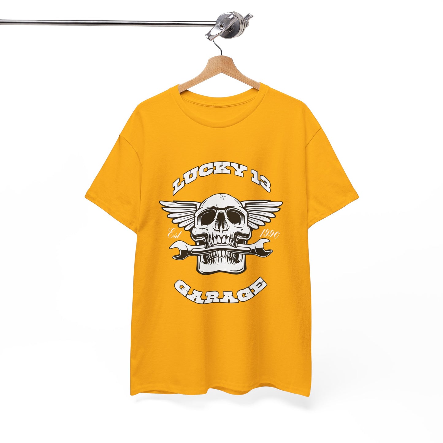 Lucky 13 Garage Graphic Tee | Gildan® 5000 Heavy Cotton™ - Edgy Style, Comfortable Fit for Bikers