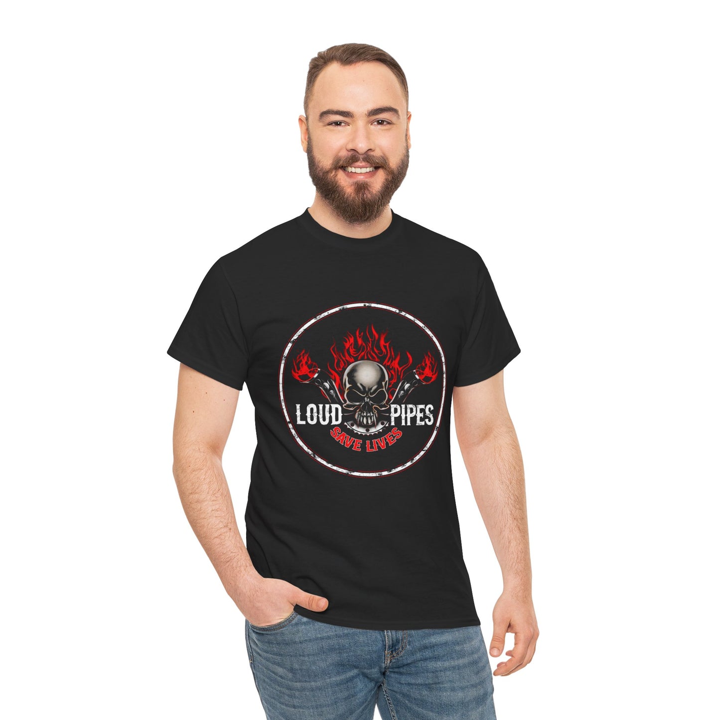 Loud Pipes Save Lives Tee - Gildan® 5000 Heavy Cotton™, Midweight Fabric, Classic Fit & Biker Attitude