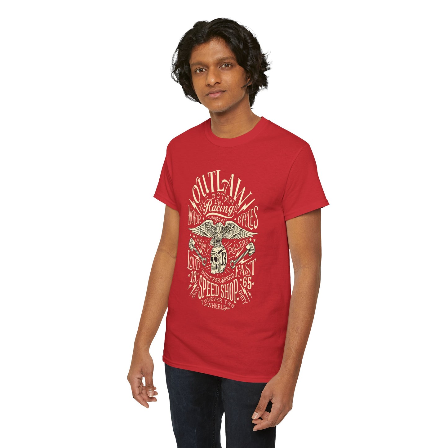 Outlaw Speedshop Biker Tee | Gildan® 5000 Heavy Cotton™ - Bold Design, Durable & Comfortable for Riders