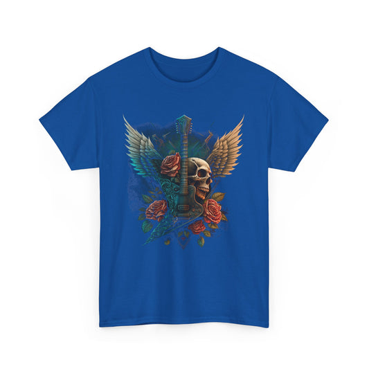 Classic Fit T-Shirt with Heavy Guitar Skull Design - Comfortable Midweight Fabric